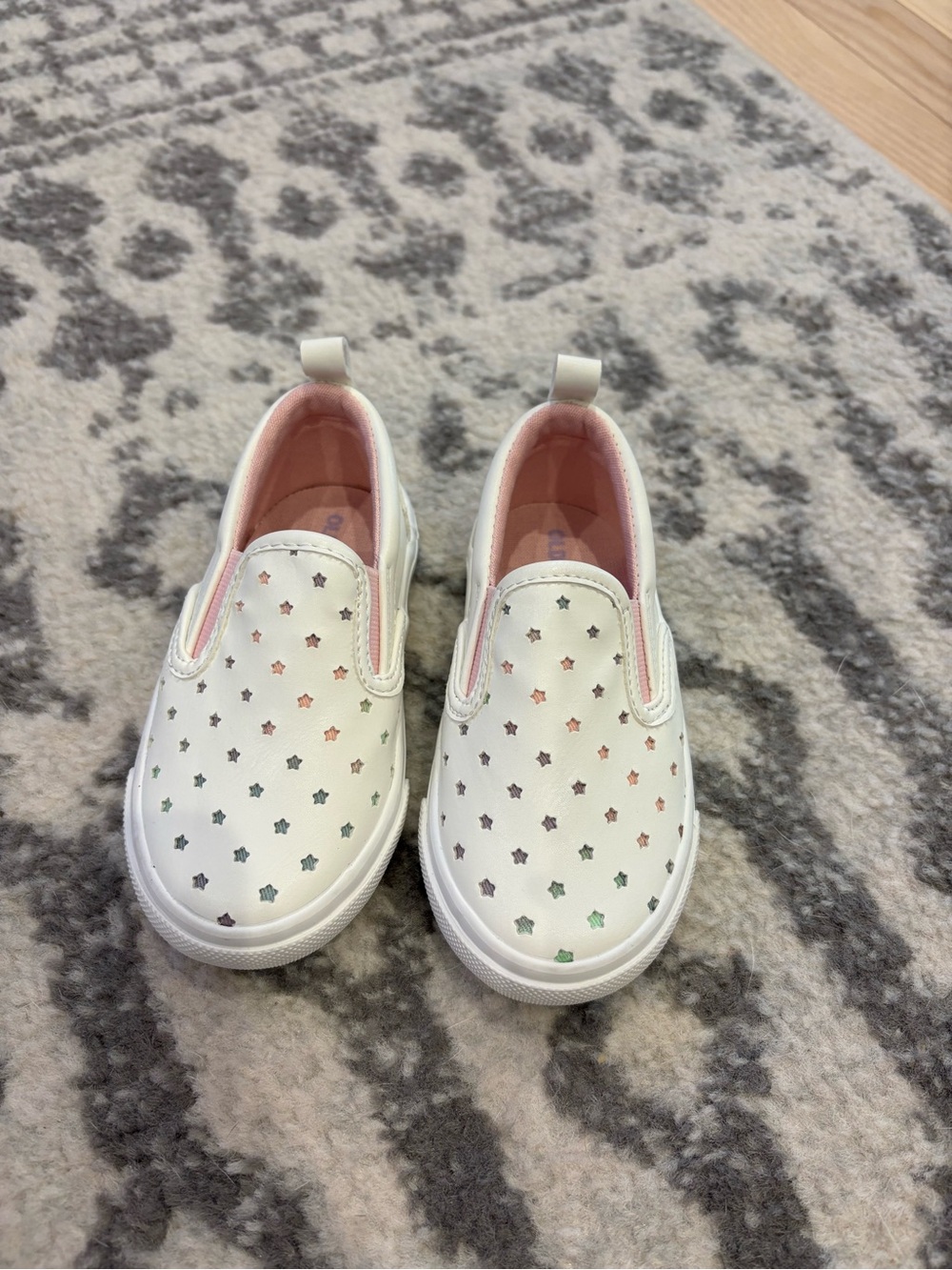 Old Navy White Toddler Slip-On Sneakers with Multicolor Star Accents